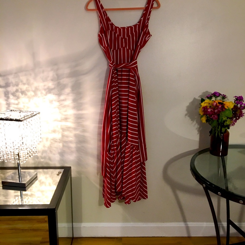 Red white midi dress medium